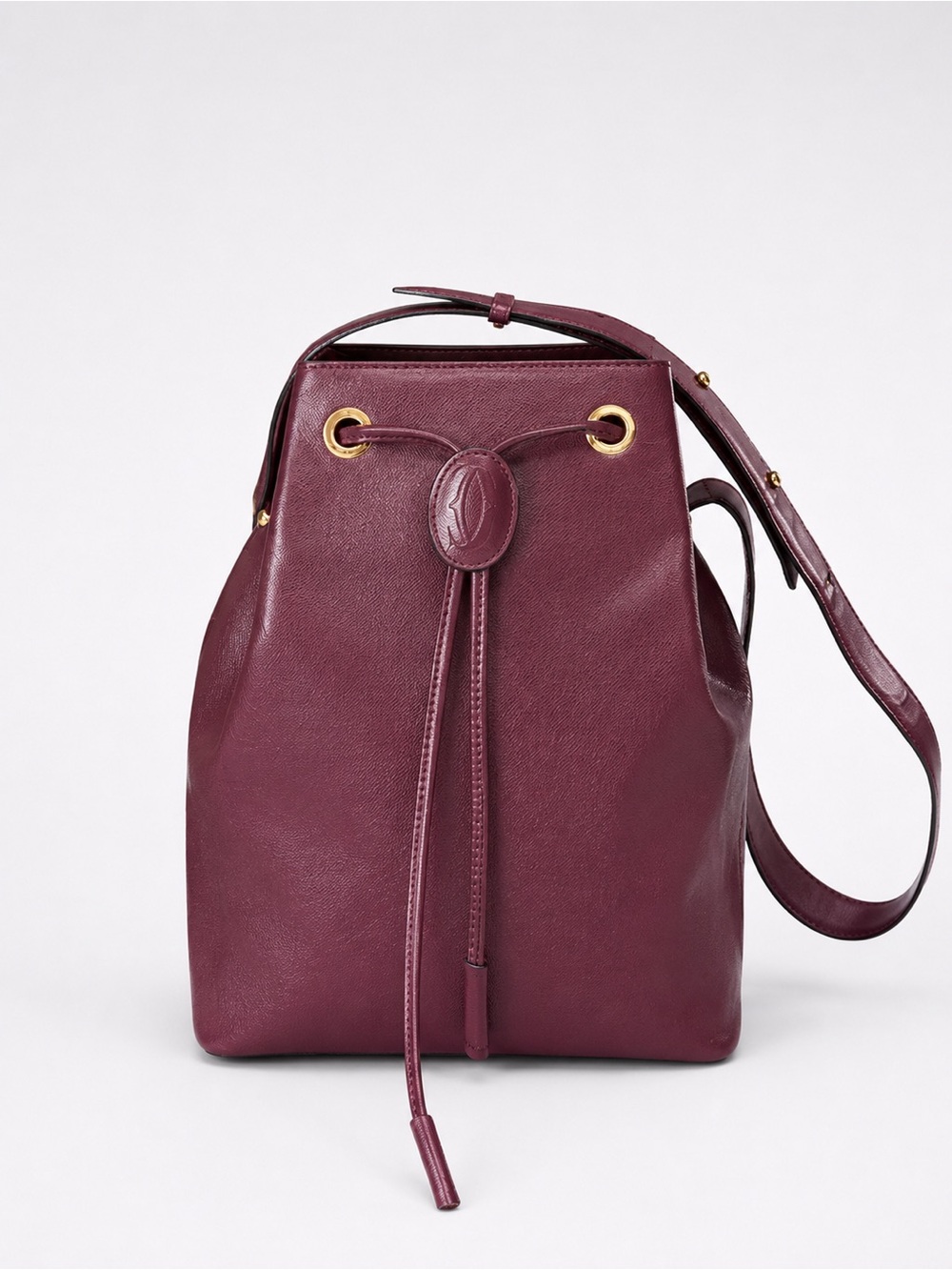 Cartier Must de Cartier Bordeaux Burgundy Calfskin Leather Bucket Bag Purse